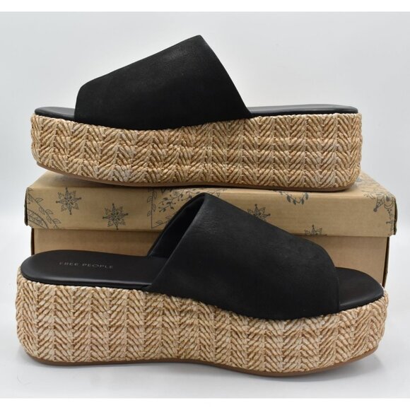 Free People: Harbor Raffia Flatform in Black - J. Cole Shoes Free People Womens Size 10 Harbor Raffia Black Flatform Sandals Shoes